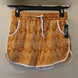 LA 12St Women's Yellow Athletic Yoga Dolphin Elephant Print Shorts NWT